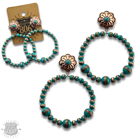 Beaded circle on concho post earring - LC