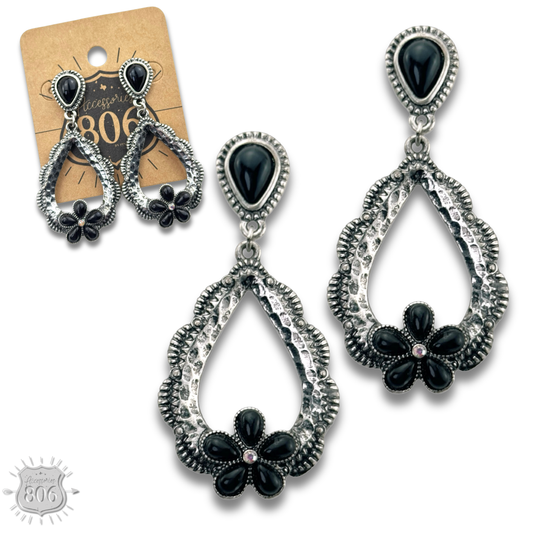 Western stone flower open teardrop earring, last call