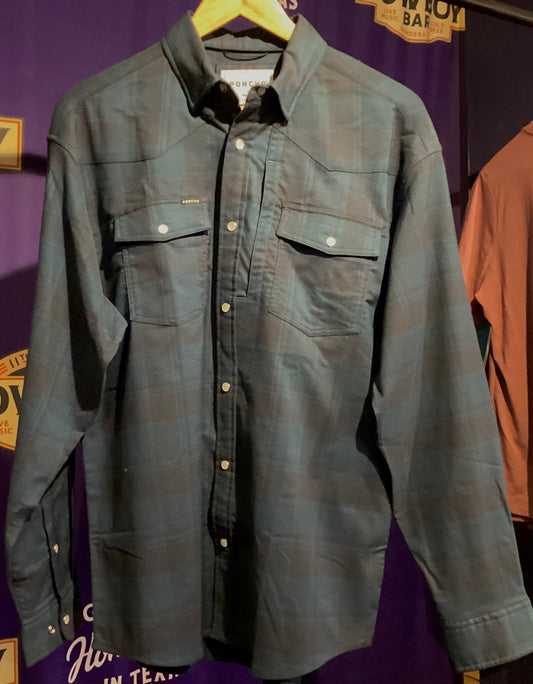 PONCHO WESTERN LS Powder River Navy Flannel