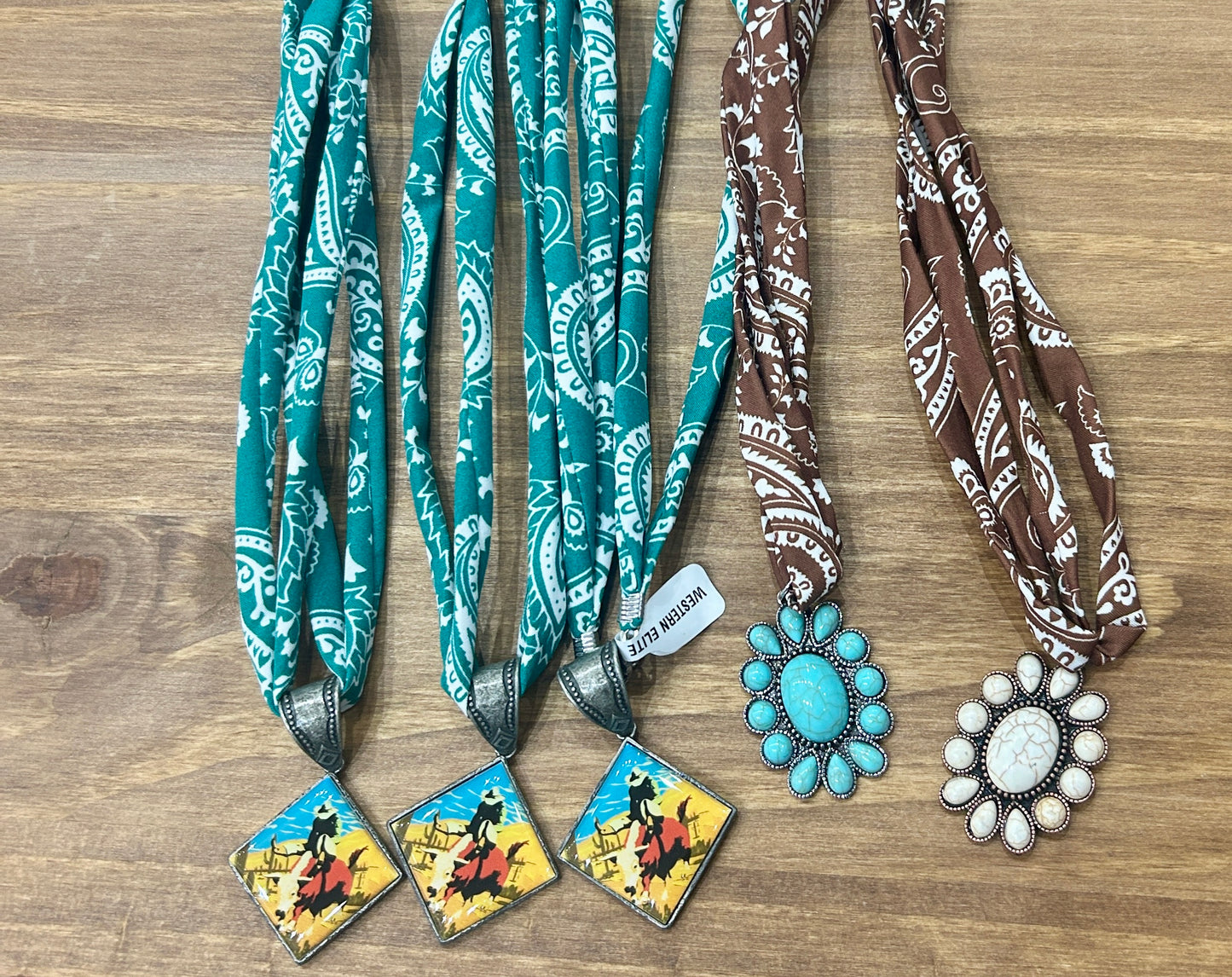 Bandana Print Western Pendant Necklace