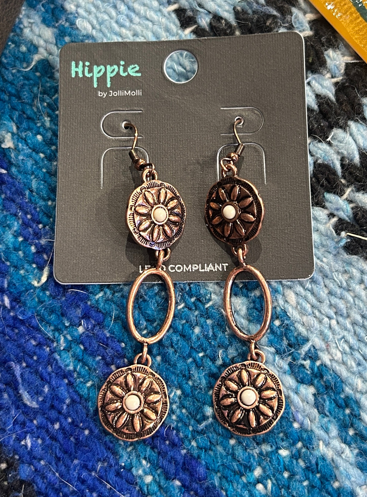 Copper Flower Dangle Earrings