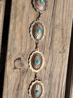 MW Silver Concho Belt w Turq Diamond Center