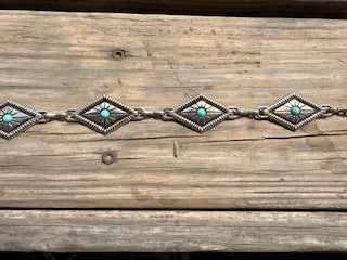 Silver Diamond Concho w Turq Chain Belt