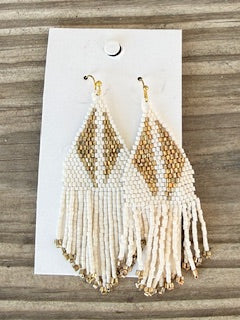 WHITE & GOLD BEAD ICON EARRINGS
