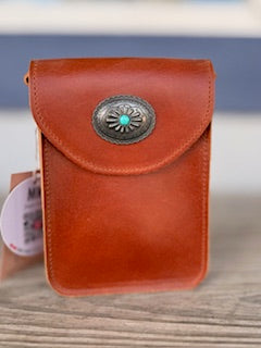 Leather Concho Cellphone Crossbody Bag