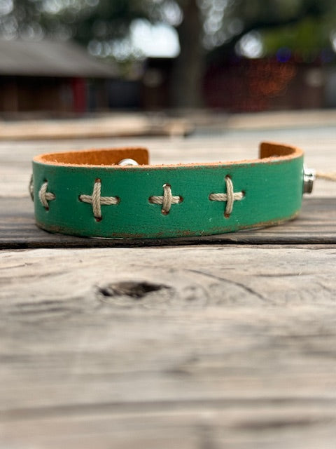 Turq. Medium Hand Stitched Cross Bracelet