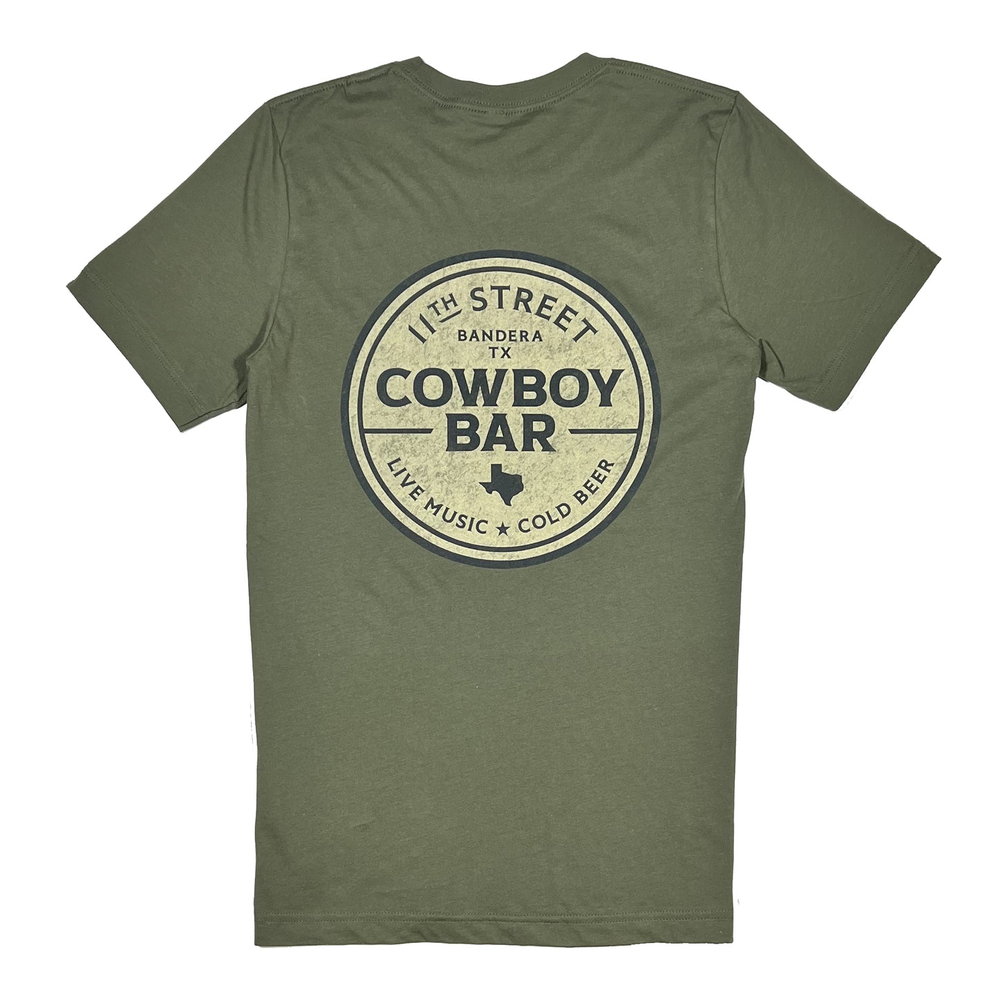 11th Street Cowboy Bar Circle - Military Green T-Shirt