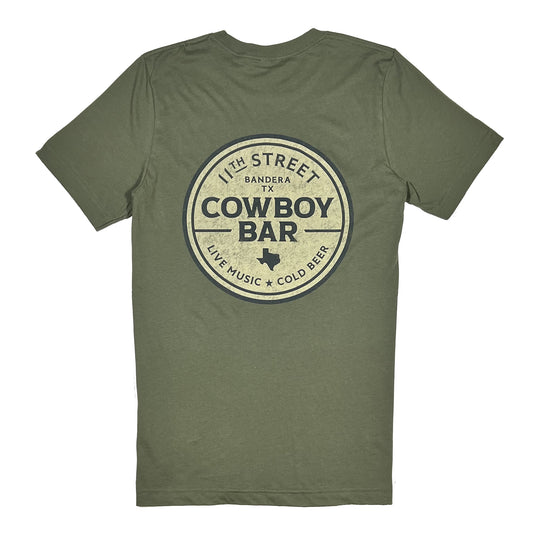11th Street Cowboy Bar Circle - Military Green T-Shirt