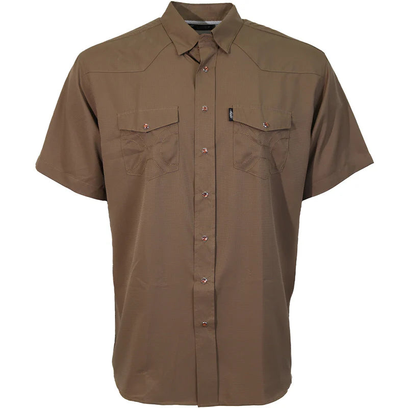 Sol Men's Shitake Brown Short Sleeve Pearl Snap
