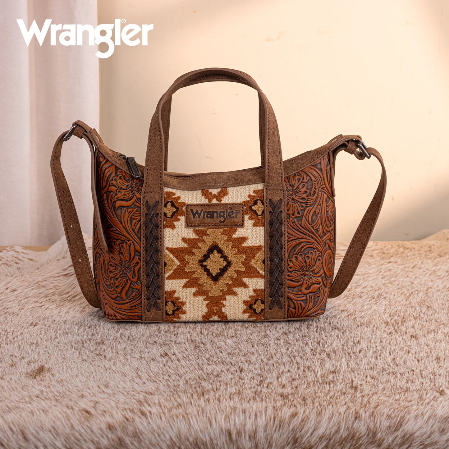 Wrangler Tooled Aztec Pattern Print Tote/Crossbody