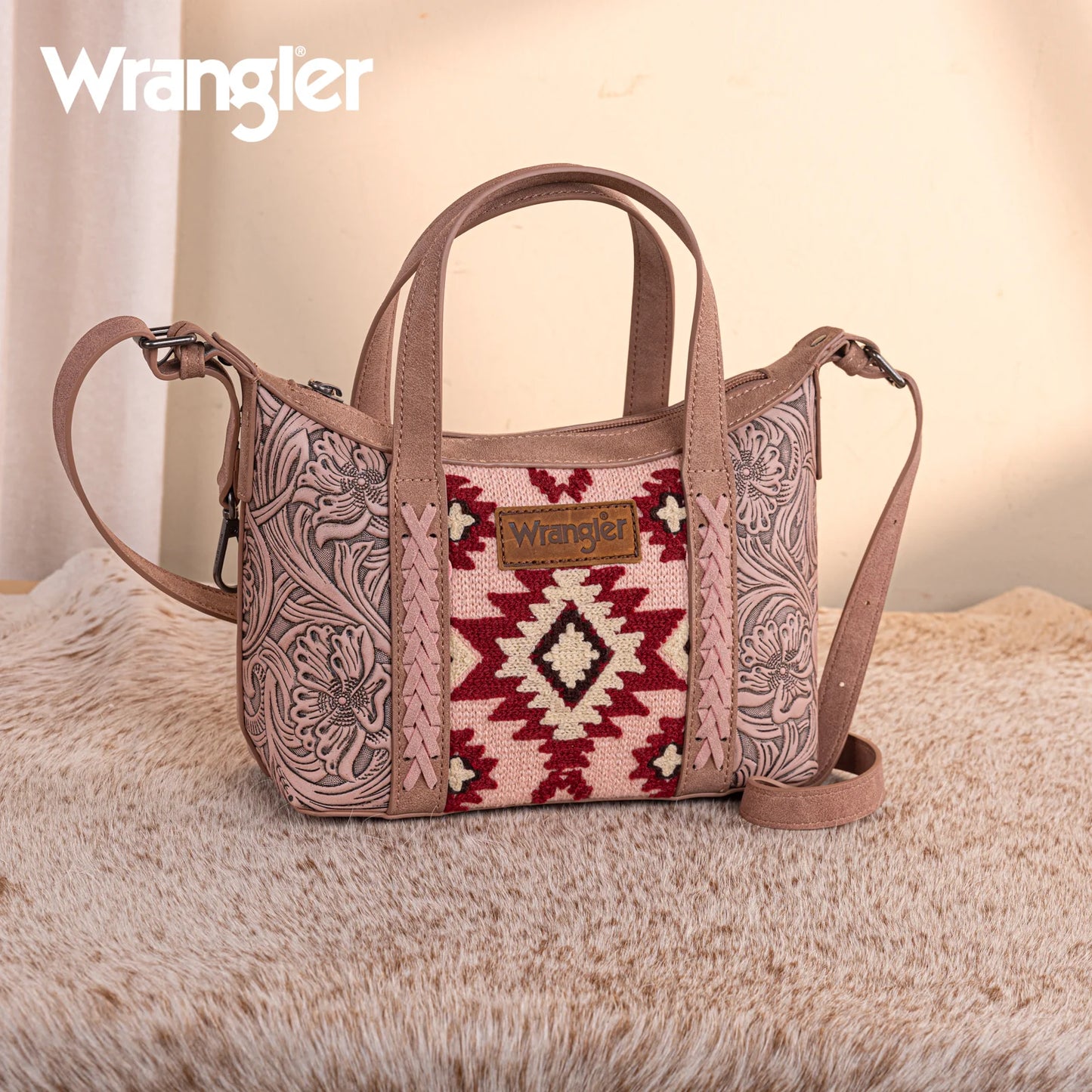 Wrangler Tooled Aztec Pattern Print Tote/Crossbody