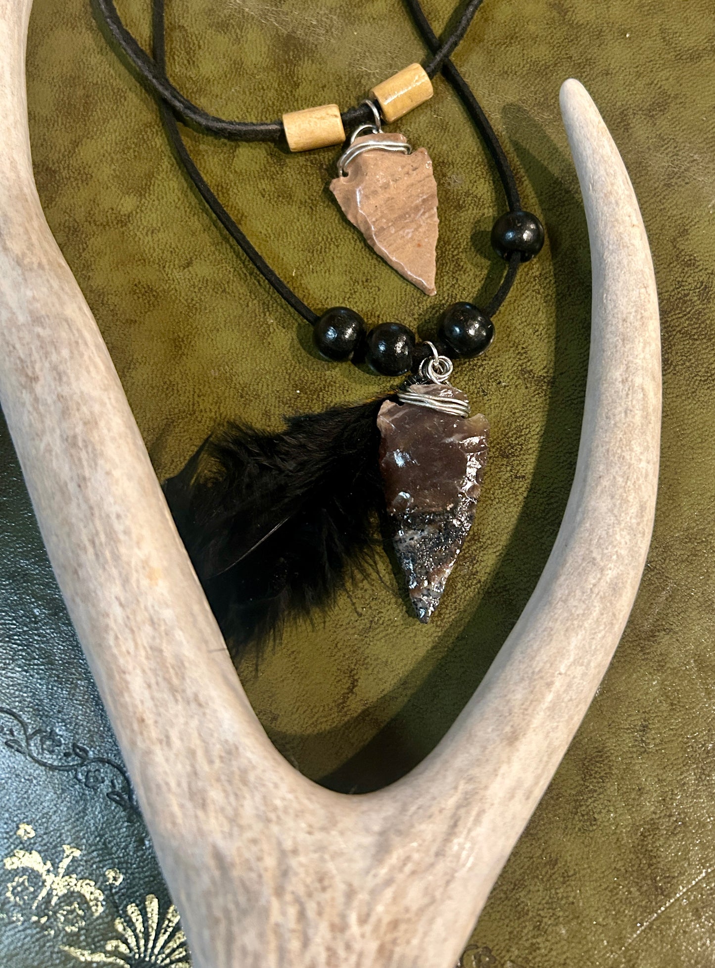Arrowhead Necklace on Black leather