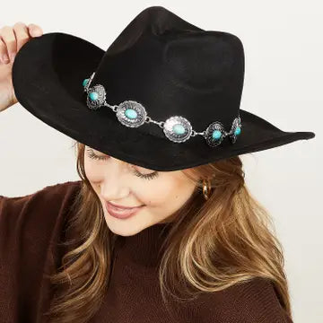 Turquoise Oval Stone Strap Western Cowboy Hat