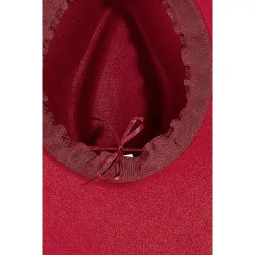 Flat Brim Fedora Fashion Hat -BU/red