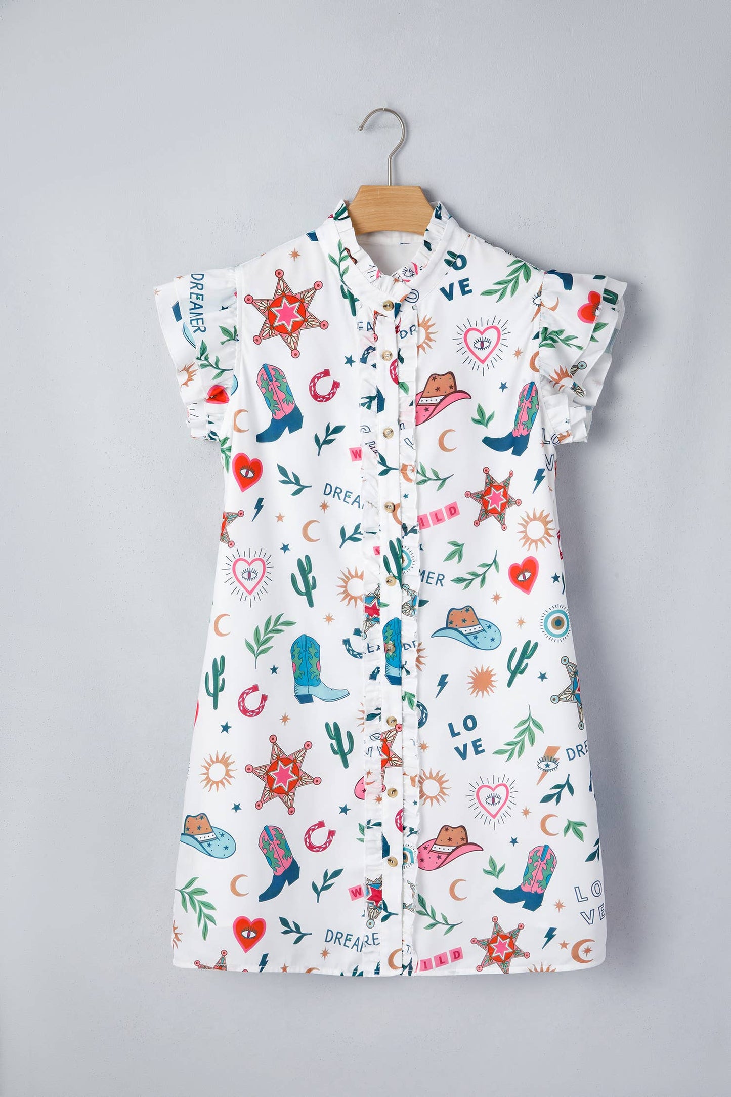LOVE WILD DREAM DREAMER Western Flutter Button Down Dress
