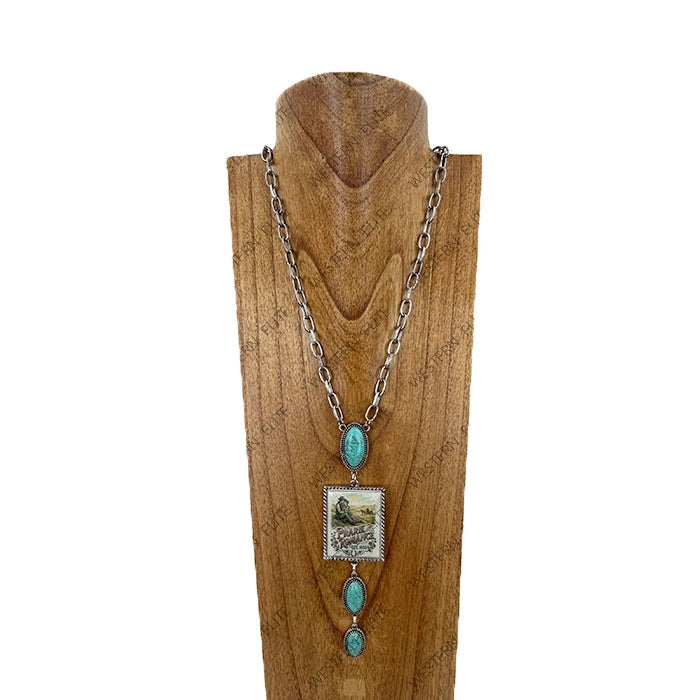 Silver Chain w/ Blue Turquoise Rodeo Pendent