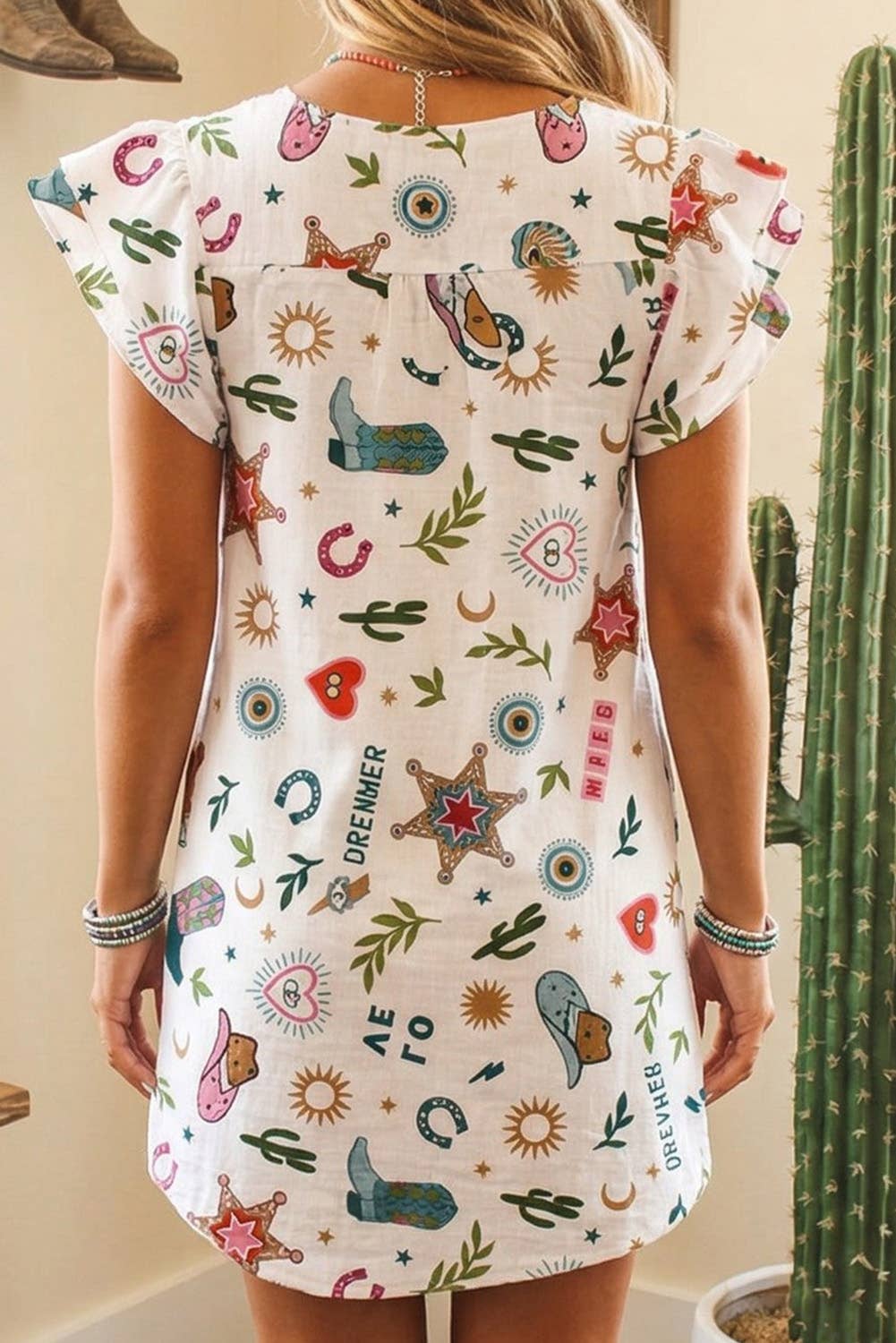 LOVE WILD DREAM DREAMER Western Flutter Button Down Dress