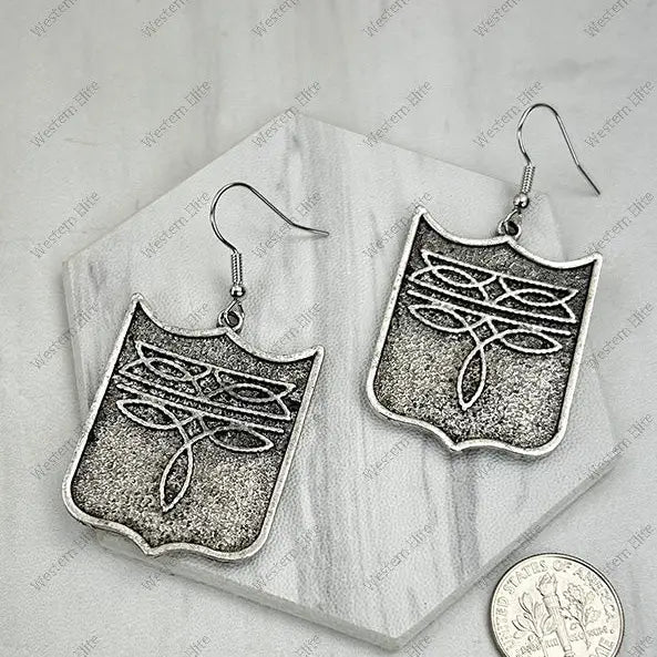 Metal Boot Stitch Shield Earrings