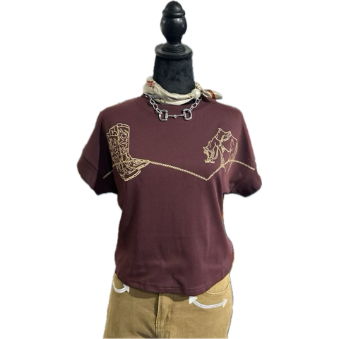 Maroon Cowboy Boot Crop Top