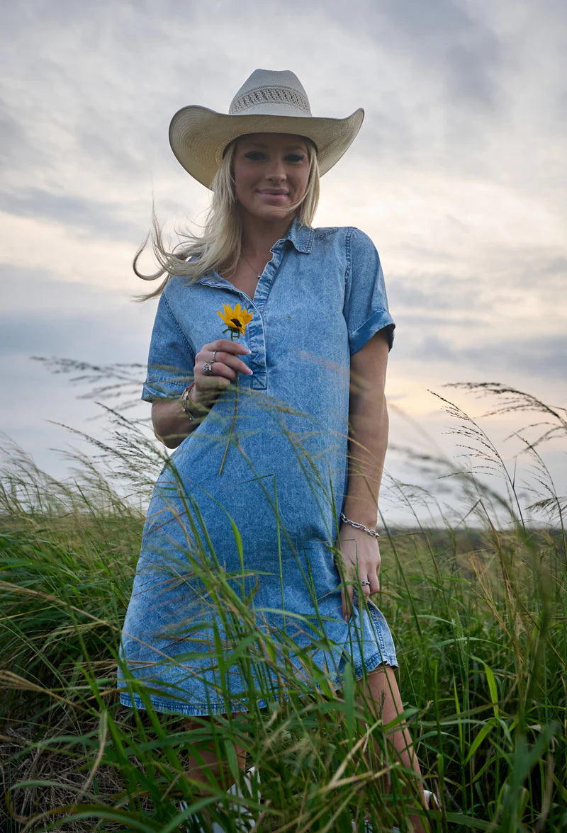 Denali Denim  Chambray Shirt- Ladies Blue/black