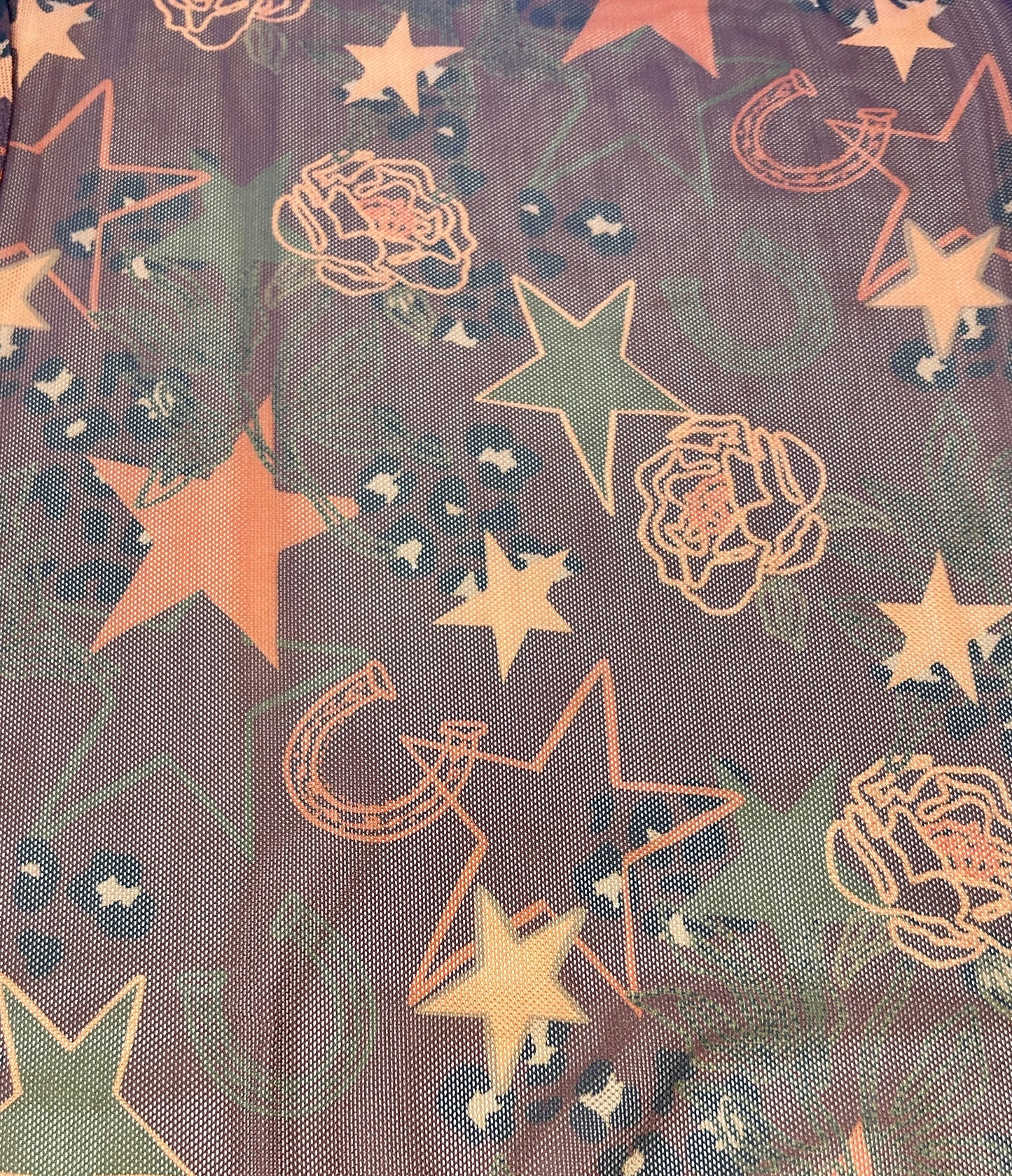 Star Cheetah Rust Mesh Long Sleeve Top