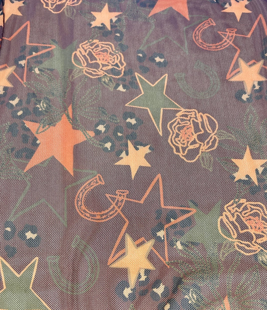 Star Cheetah Rust Mesh Long Sleeve Top