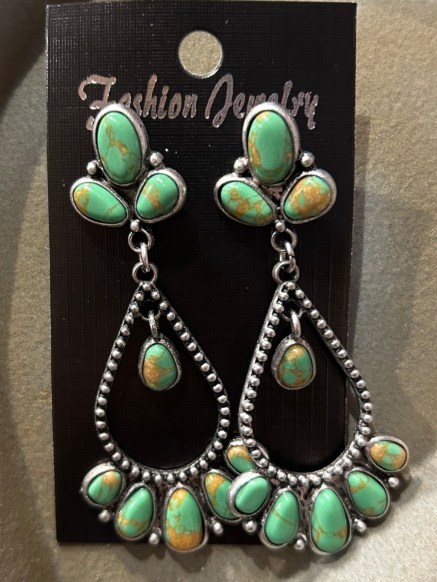 Green Faux Turqoise Drop Earrings