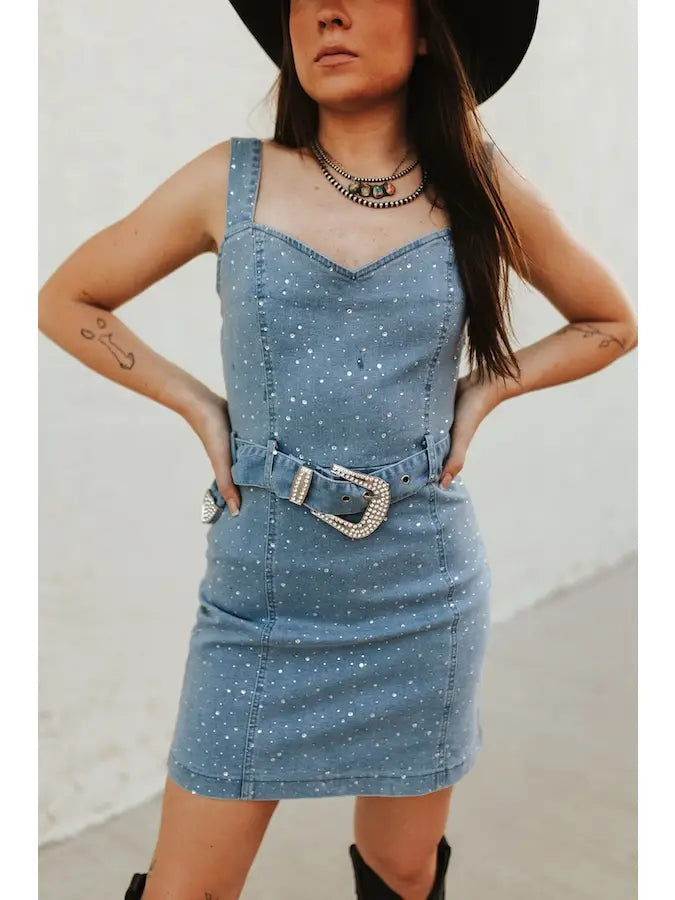 Rhinestone Cowgirl Denim Mini Dress