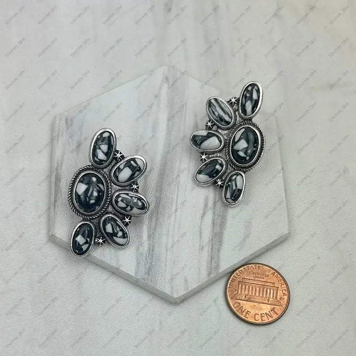 Half Flower Cluster Stud Earrings