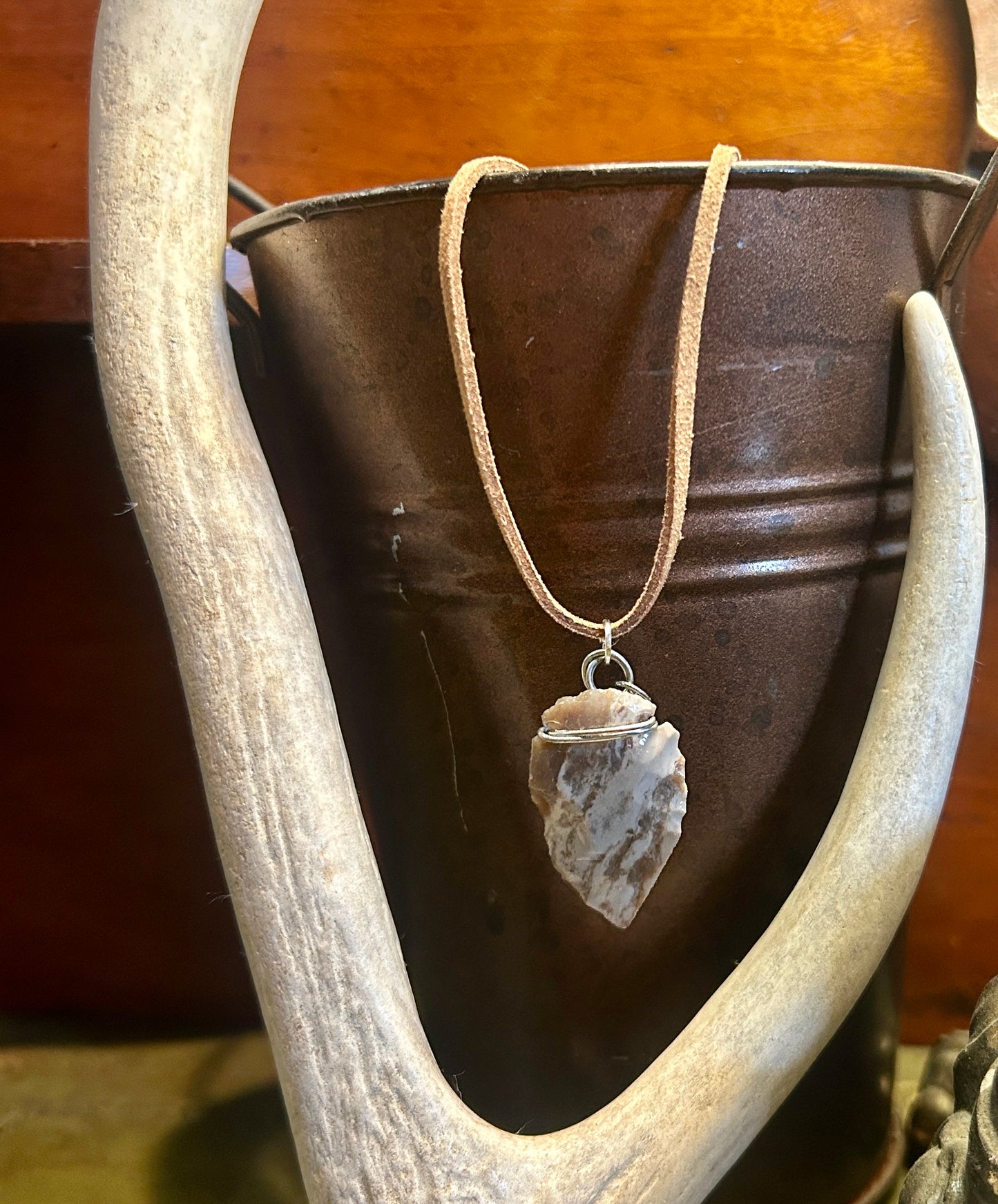 Arrowhead Necklace- Short Brown Leather