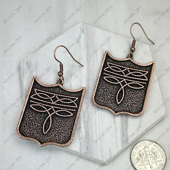 Metal Boot Stitch Shield Earrings