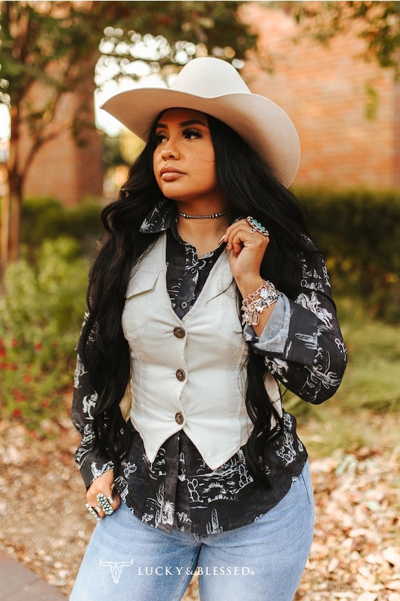Ivory Western Button Down Vest