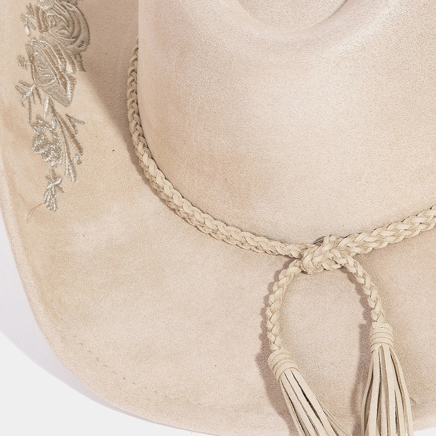Rose Embroidered Braided Band Fedora Cowboy Hat